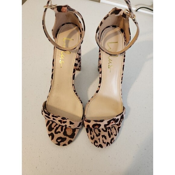 LULUS - LEOPARD Faux Suede ANKLE STRAP Open-Toe HEELS sz 7.5 see pic for wear - Picture 1 of 9